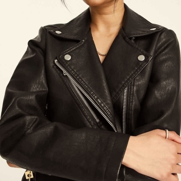 NWT! TopShop Black Faux Leather “Biker Moto” Jacket Size 4 Petite - Picture 4 of 10